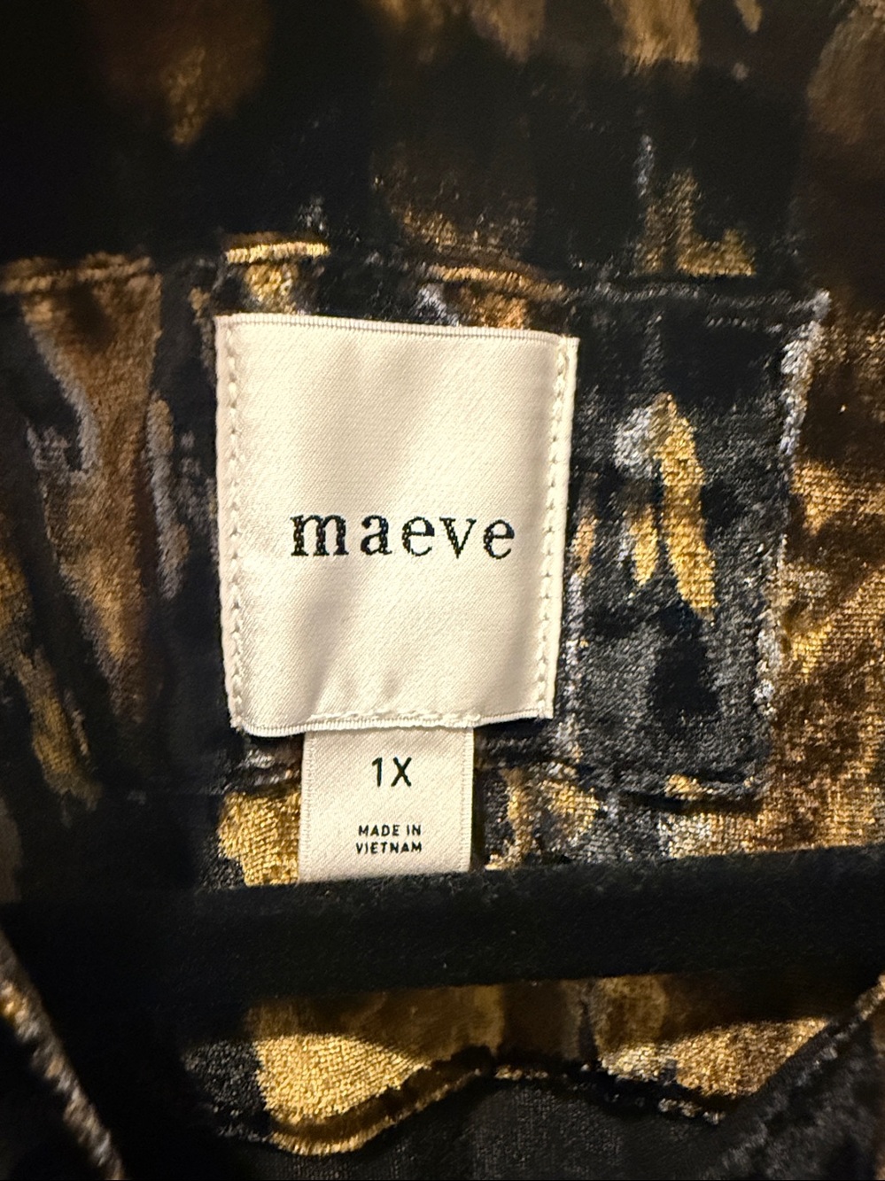 Maeve Black & Gold Bettina Velvet Tiered Mini Shirtdress Size 1X - Picture 2 of 7